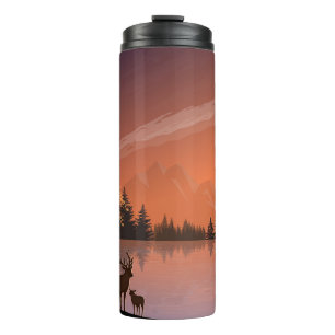 Sunrise Landscape with Lake and Deers-51207 Thermal Tumbler