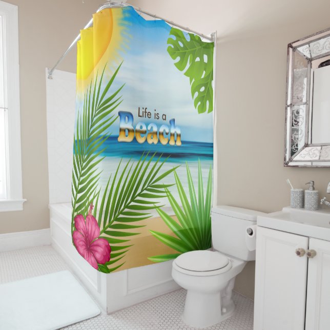 Sunrise Life is a Beach Design Shower Curtain (In Situ)