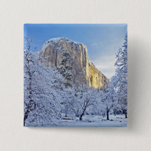 Sunrise light hits El Capitan through snowy 15 Cm Square Badge