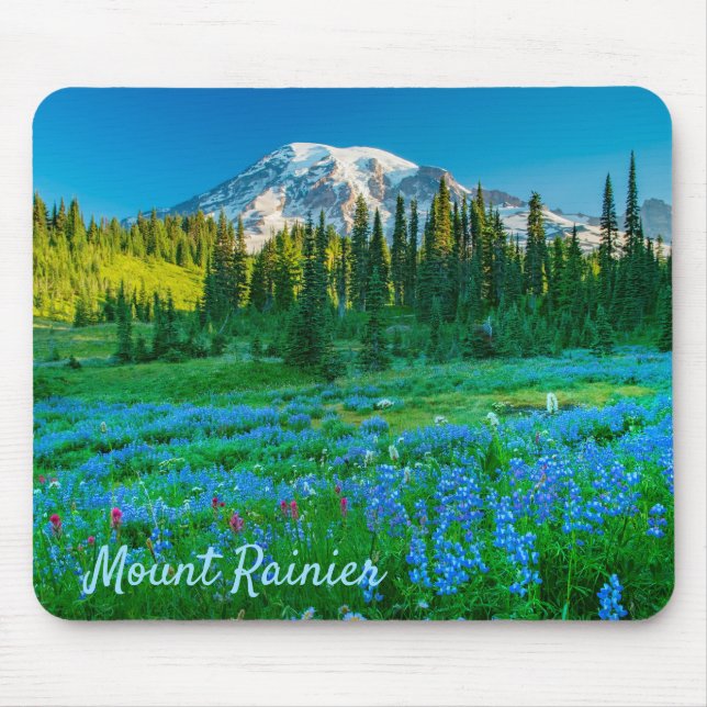Sunrise Lupine and Mount Rainer Mouse Pad (Front)