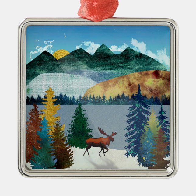 Sunrise Moose Metal Ornament (Front)