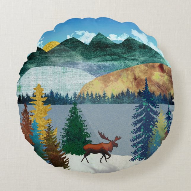 Sunrise Moose Round Cushion (Front)