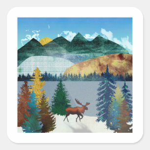 Sunrise Moose Square Sticker