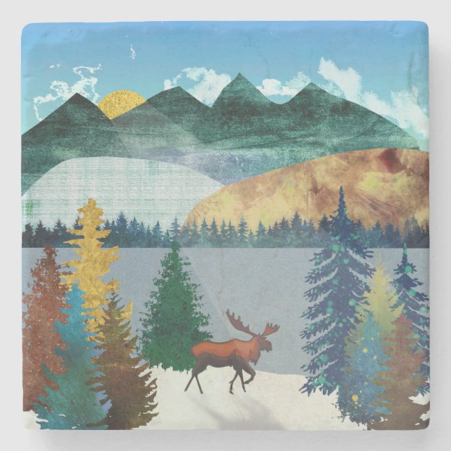 Sunrise Moose Stone Coaster (Front)