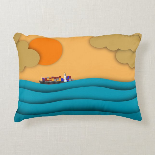 Sunrise Ocean Ship Sun Sunset Decorative Cushion (Front)