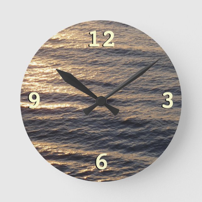 Sunrise on Ocean Waters Calming Photography Round Clock (Front)