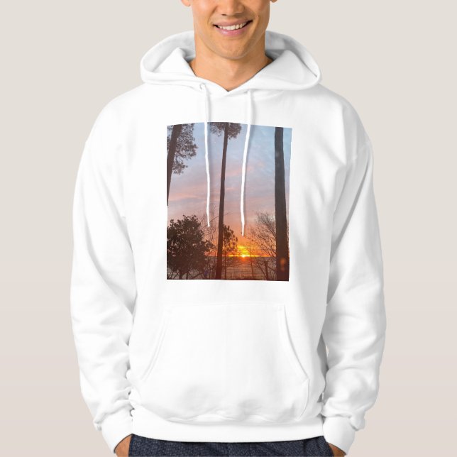 Sunrise on the bay through the trees hoodie (Front)