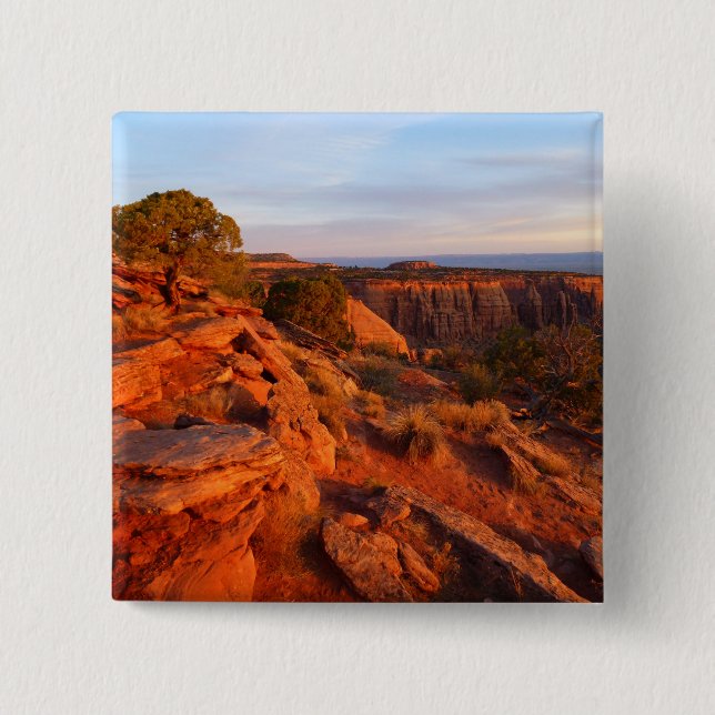 Sunrise on the Grand View Trail at CO Monument 15 Cm Square Badge (Front)