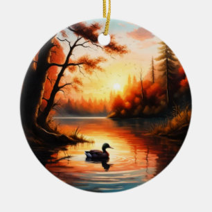 Sunrise on the Lake Ceramic Ornament