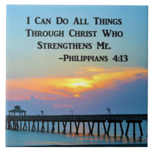 SUNRISE ON THE PIER PHILIPPIANS 4:13 CERAMIC TILE