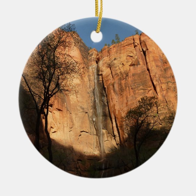 Sunrise on the Riverside Walk Trail at Zion Ceramic Tree Decoration (Front)