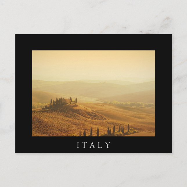 Sunrise over a landscape in Tuscany black postcard (Front)