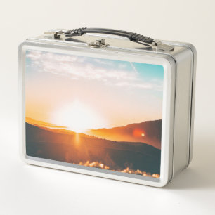 sunrise over a mountain metal lunch box