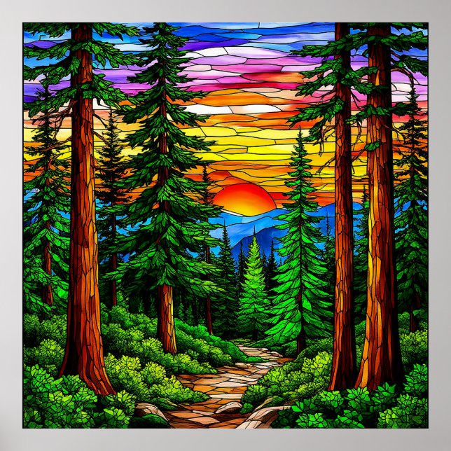 Sunrise Over a Tranquil Forest Landscape Poster (Front)