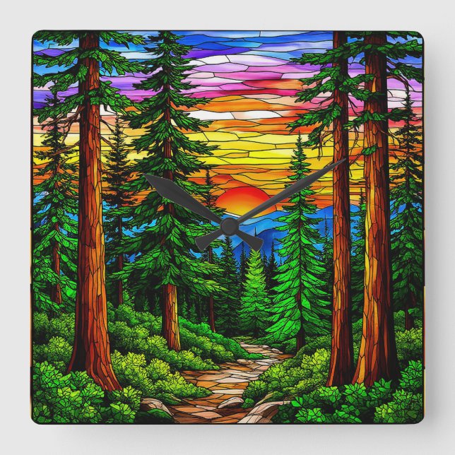 Sunrise Over a Tranquil Forest Landscape Square Wall Clock (Front)