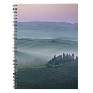 Sunrise over a Tuscany landscape notebook
