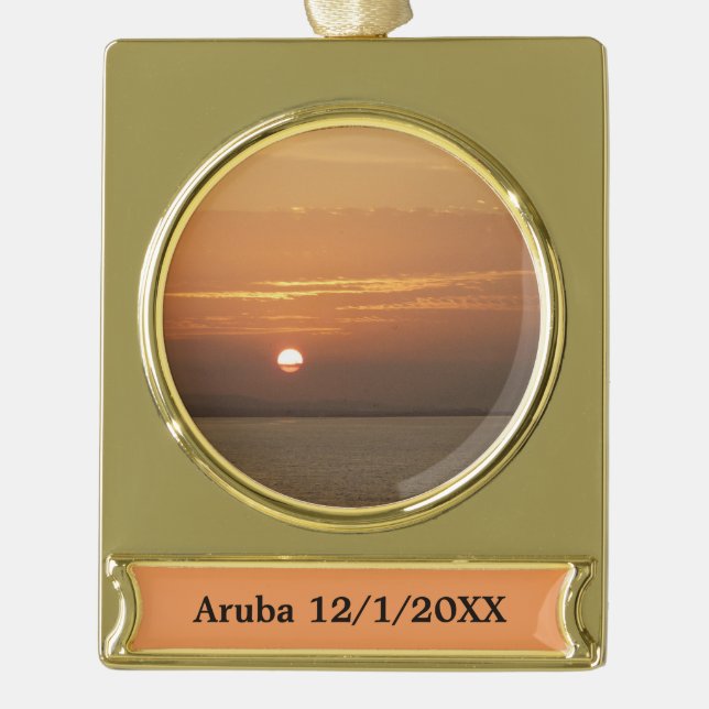 Sunrise over Aruba I Caribbean Seascape Gold Plated Banner Ornament (Front)