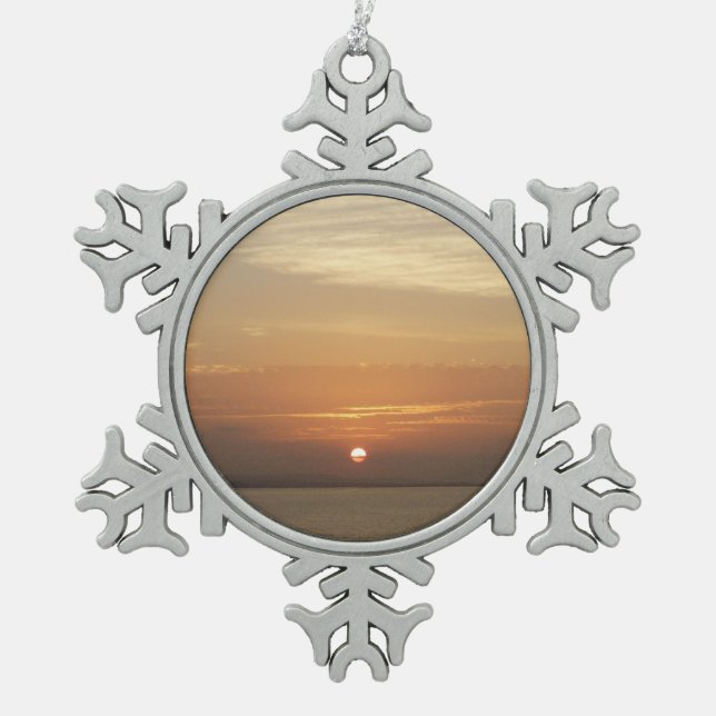 Sunrise over Aruba II Caribbean Seascape Snowflake Pewter Christmas Ornament (Front)