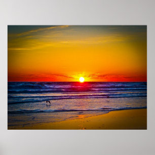 Sunrise Over Atlantic Ocean & Water Reflection Poster