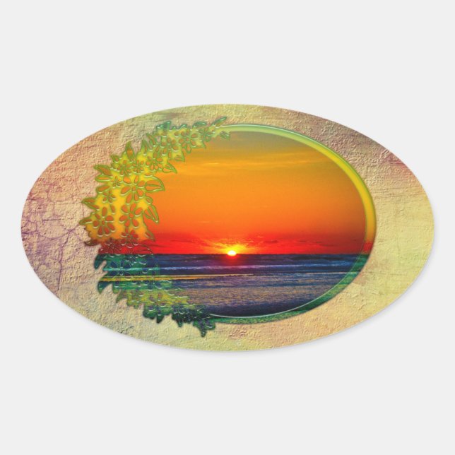 Sunrise Over Atlantic Oval with Flowers Sticker (Front)