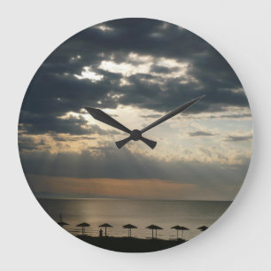 Sunrise over beach in Greece Scenic Seascape Photo Large Clock