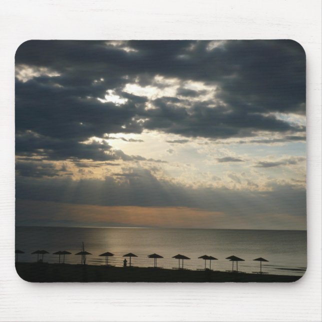 Sunrise over beach in Greece Scenic Seascape Photo Mouse Pad (Front)