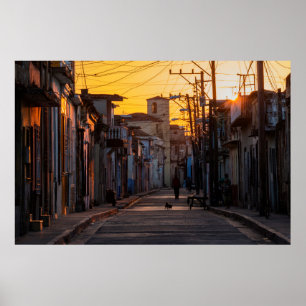 Sunrise Over Camaguey City Street, Camaguey, Cuba Poster