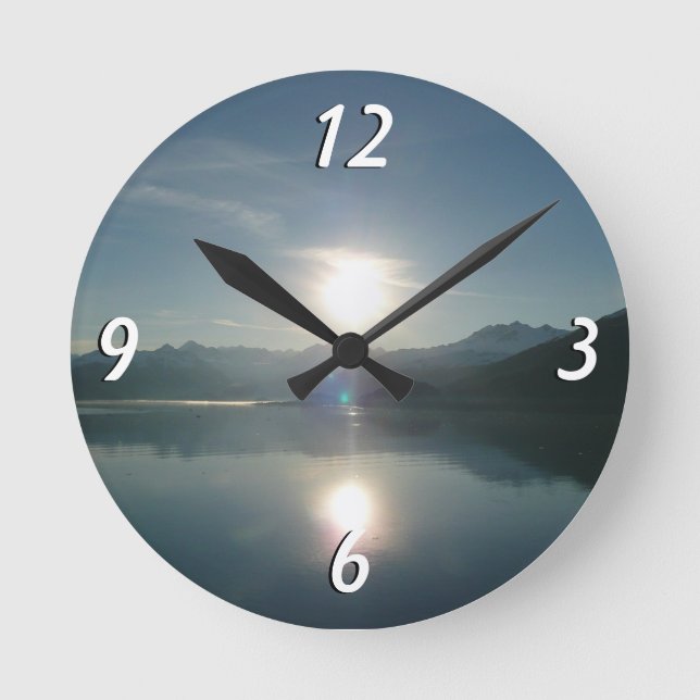 Sunrise over College Fjord Alaska Photography Round Clock (Front)