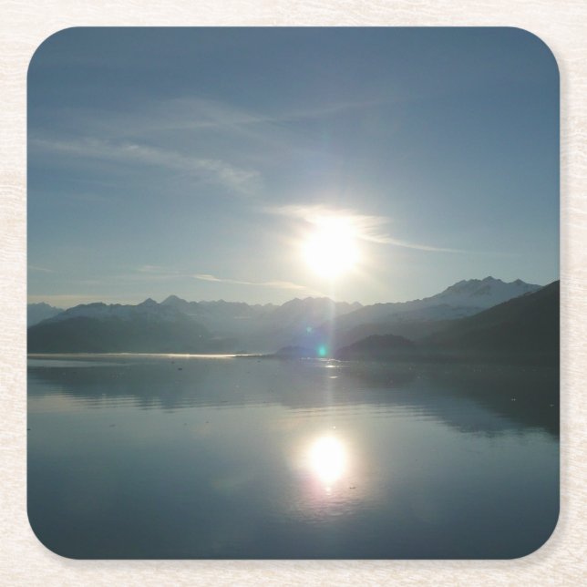 Sunrise over College Fjord Alaska Photography Square Paper Coaster (Front)