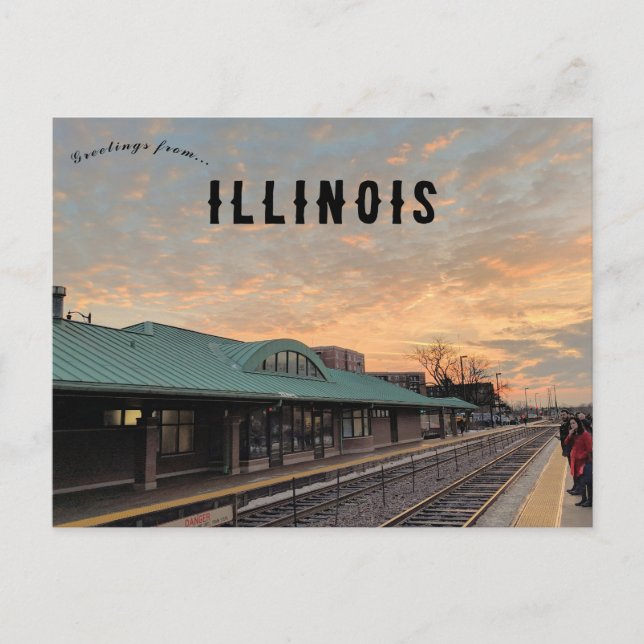 Sunrise Over Des Plaines Train Station Illinois Postcard (Front)