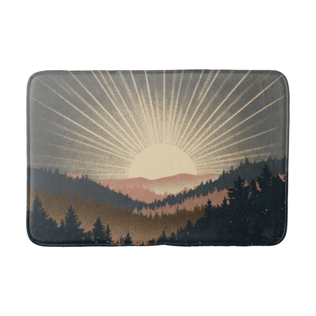 Sunrise Over Forest Mountains Bath Mat (Front)