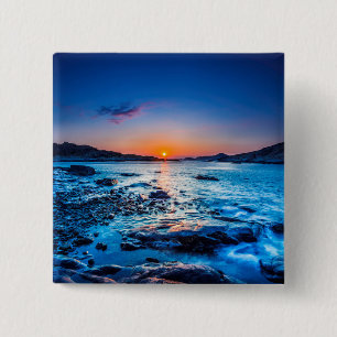 Sunrise Over Horizon At Seashore At Dawn 15 Cm Square Badge
