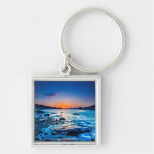 Sunrise Over Horizon At Seashore At Dawn Key Ring