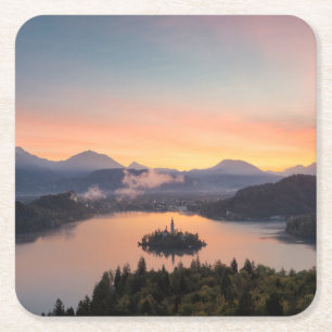 Sunrise over Lake Bled coaster