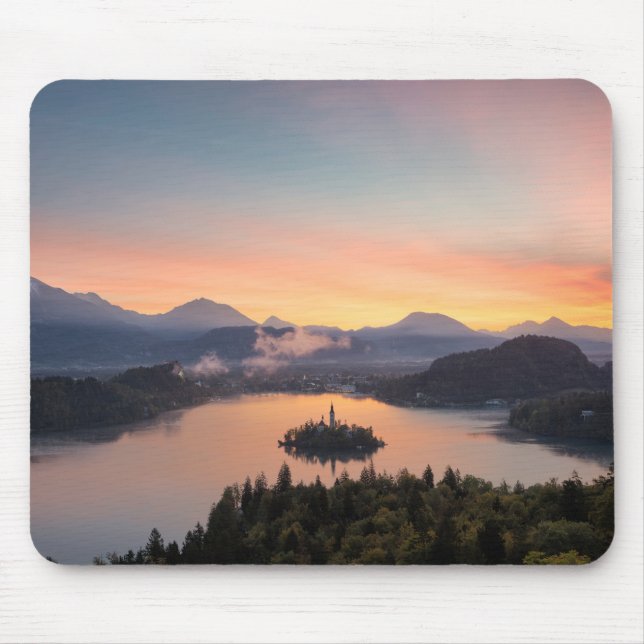 Sunrise over Lake Bled mousepad (Front)
