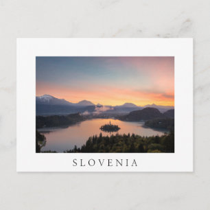 Sunrise over Lake Bled white postcard