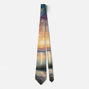 Sunrise over Lake Reflection colourful sky Tie
