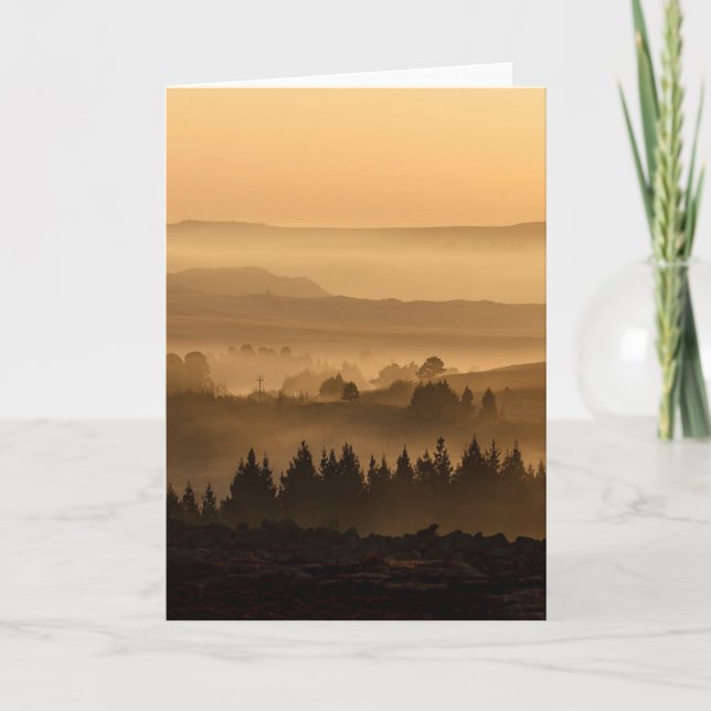 Sunrise Over Misty Rolling Hills Landscape Card (Front)