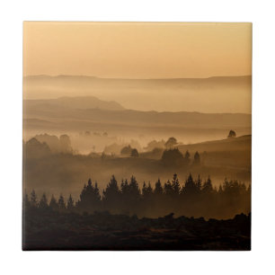 Sunrise Over Misty Rolling Hills Landscape Tile