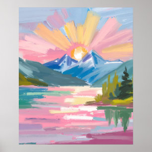 sunrise over mountains watercolor poster