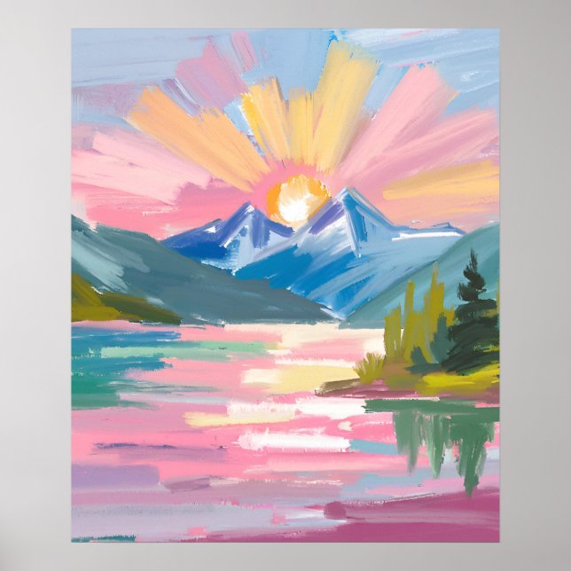 sunrise over mountains watercolor poster (Front)