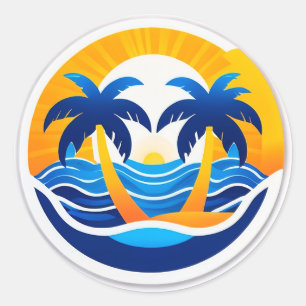 Sunrise Over Ocean Waves Emblem Classic Round Sticker