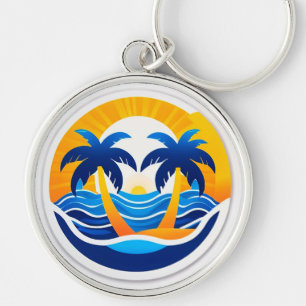 Sunrise Over Ocean Waves Emblem Key Ring