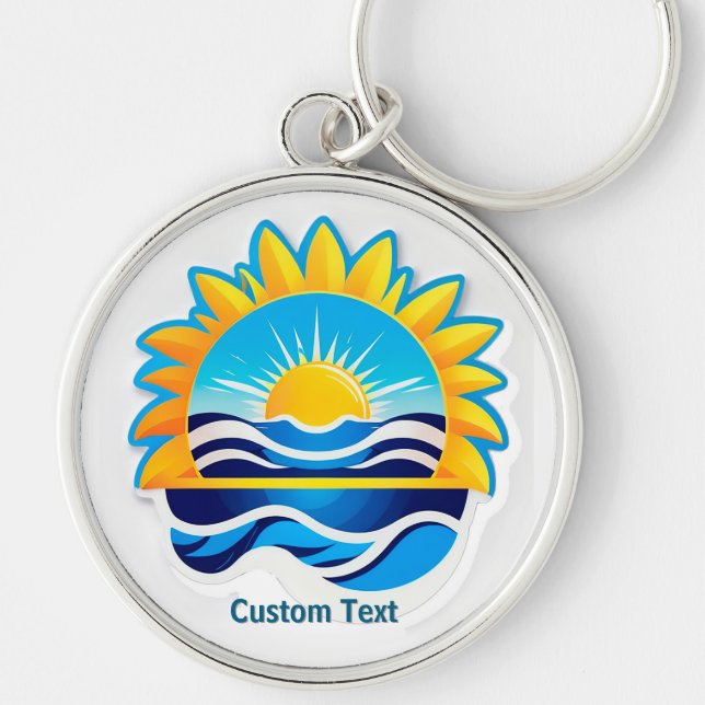 Sunrise Over Ocean Waves Emblem Key Ring (Front)