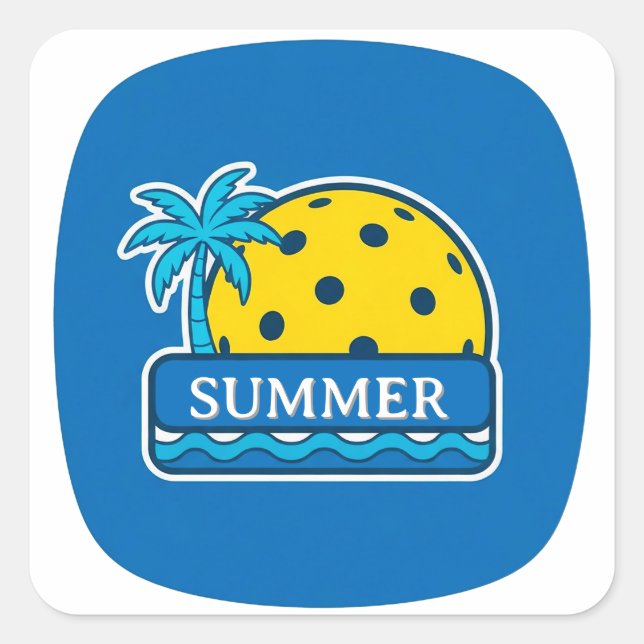 Sunrise Over Ocean Waves Emblem Square Sticker (Front)
