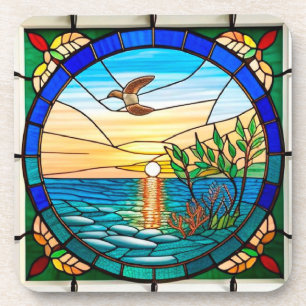 Sunrise Over Ocean with Flying Bird Coaster