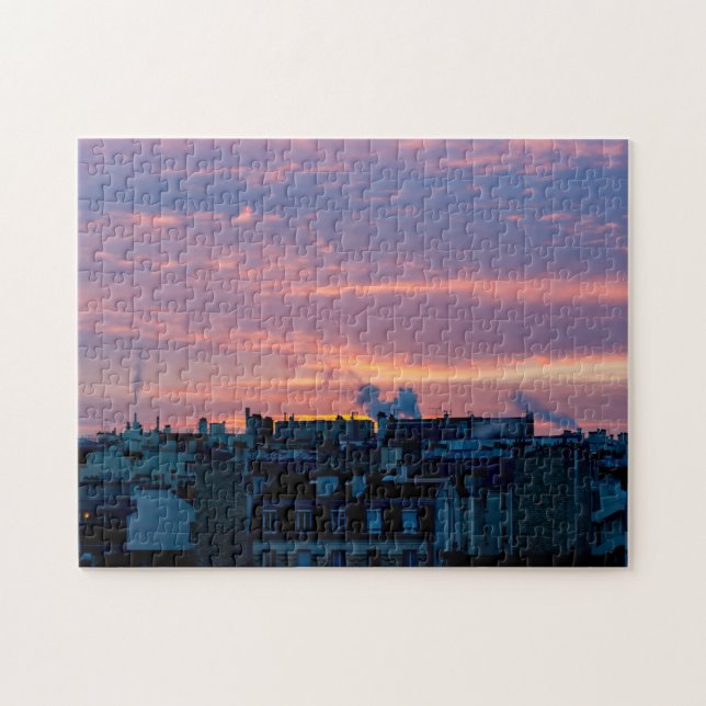 Sunrise over Paris roofs in winter - France Jigsaw Puzzle (Horizontal)