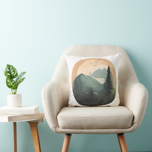 Sunrise Over Peaks: A Tranquil Mountain Scene Cushion (Chair)