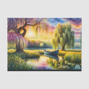 Sunrise over pond near willow tree tissue paper