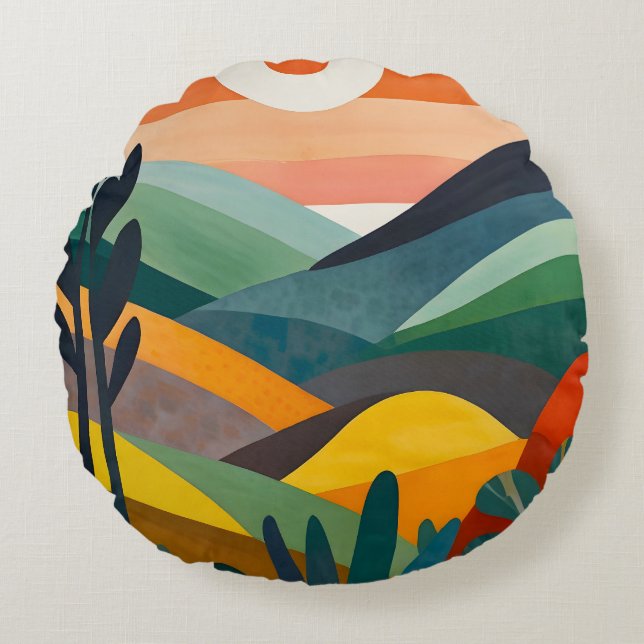 Sunrise Over Rolling Hills Round Cushion (Front)
